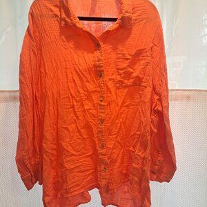 Old Navy 100% Cotton Coral Tropics Button-Up Top Size XXL